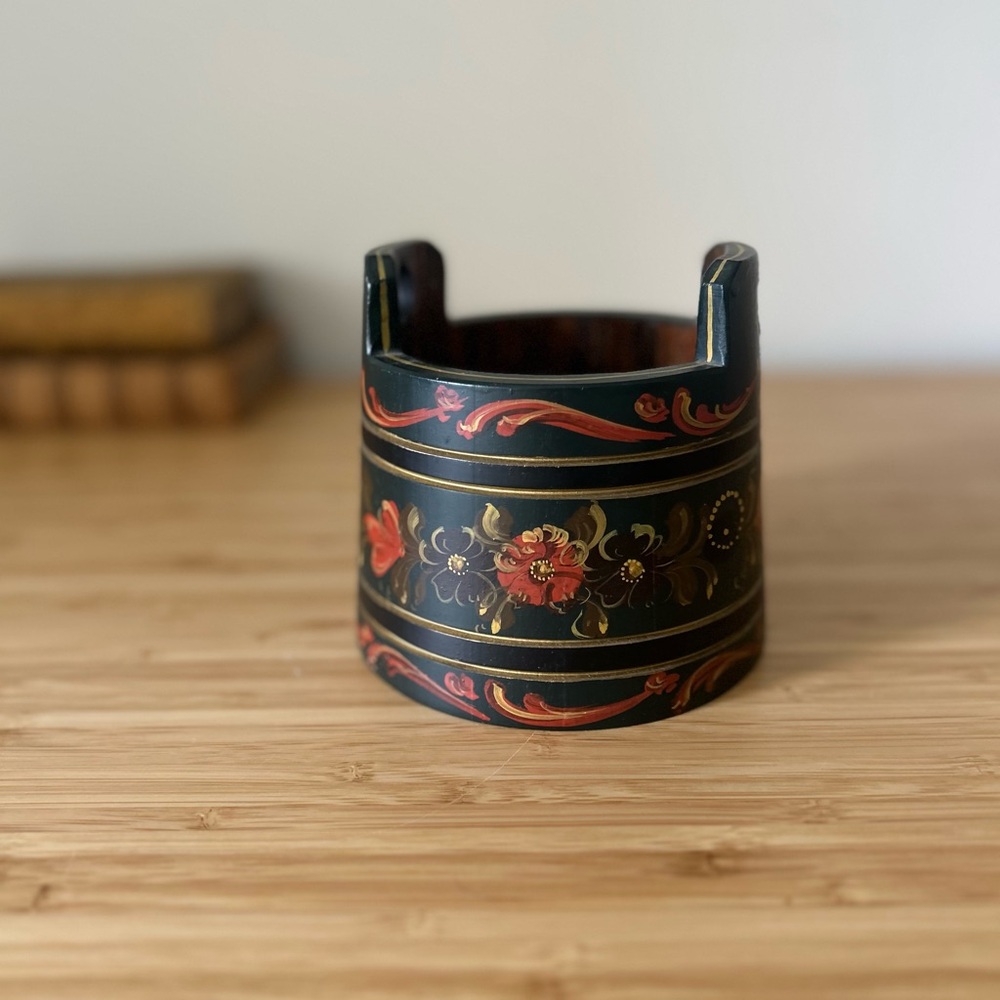 Vintage Norwegian Rosemaling Wood Butter Box Hand-painted